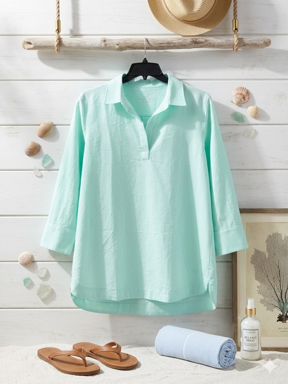 Vineyard Vines Mint Green Collared Tunic Top